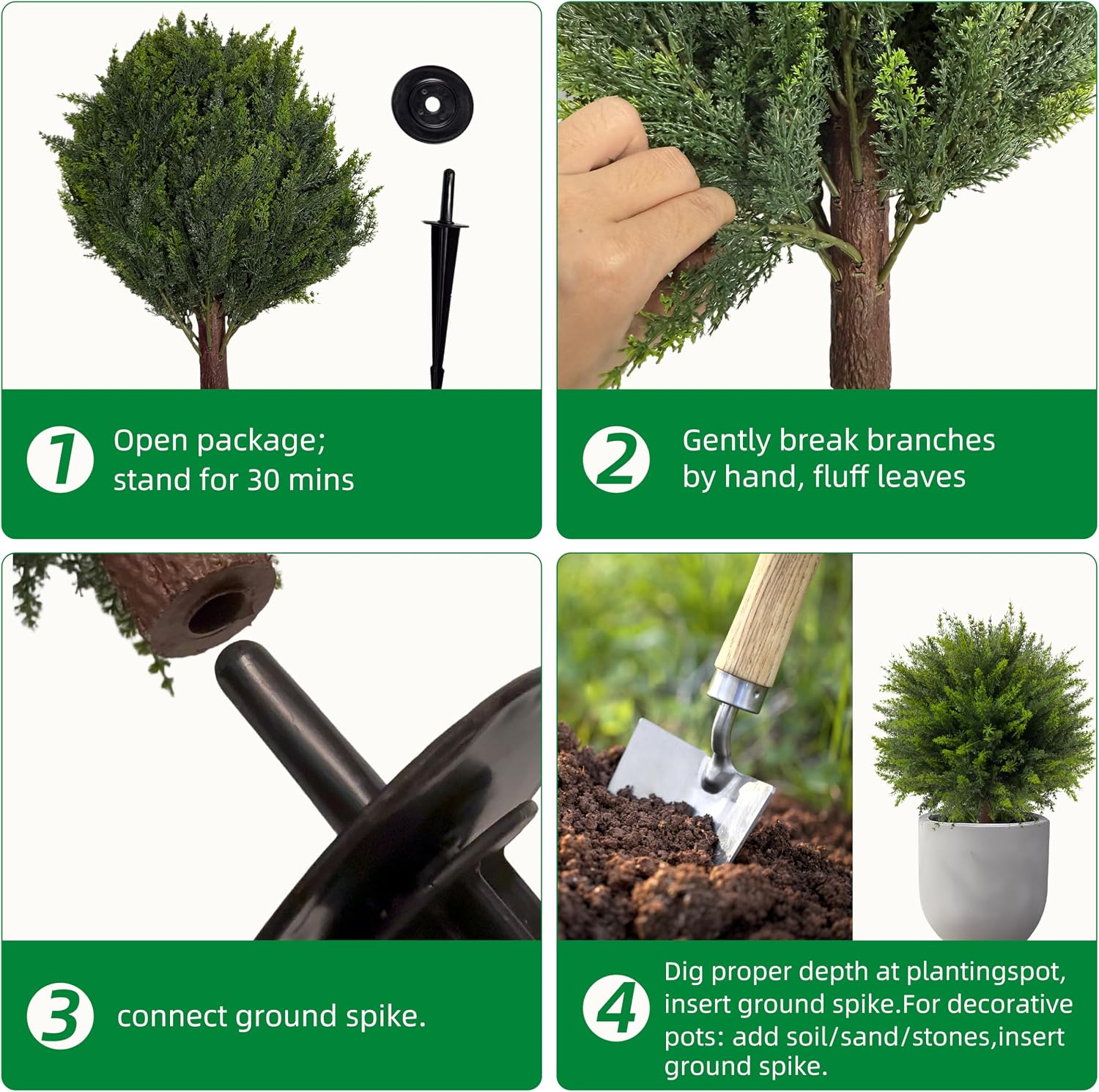 AUCT 23082 - $81 24.5' Artificial Cedar Topiary Ball Trees, 4 Pack Fake Shrub Bushes - Image 3