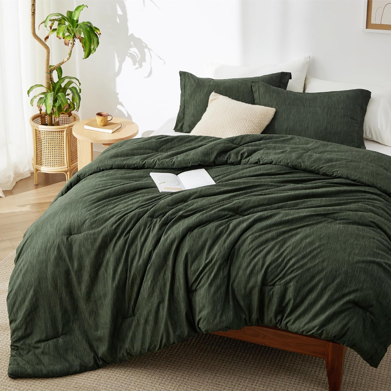 AUCT 23010 - $85 Bedsure Olive Green Oversized King Comforter Set, Soft Cationic Dyed 3 Pcs