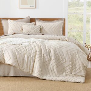 AUCT 23078 - $78 Litanika Oversized King Comforter Set Beige, 3 Pcs Boho Tufted Bedding Set