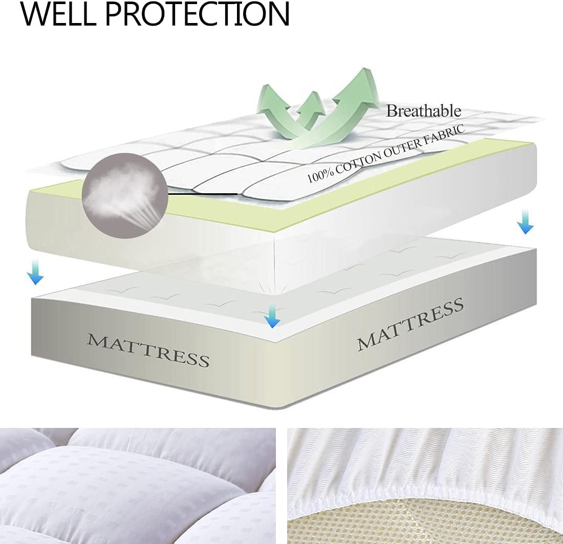AUCT 23667 - $60 EASELAND King Size Mattress Pad Cotton Pillow Top Mattress Topper White - Image 3