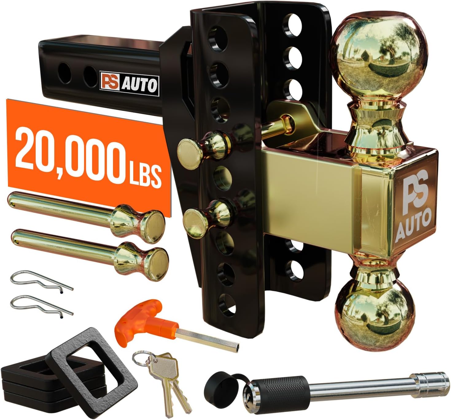 AUCT 22807 - $99 Adjustable Gooseneck Drawbar Trailer Hitch - 20,000 LBS, Fits 2 and 2-5/16 Inch Balls,