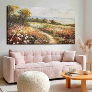 AUCT 24990m - $60 YETHEN WAL Floral Wildflower Meadow Wall Art   Countryside Cottage Landscape Canvas Pr
