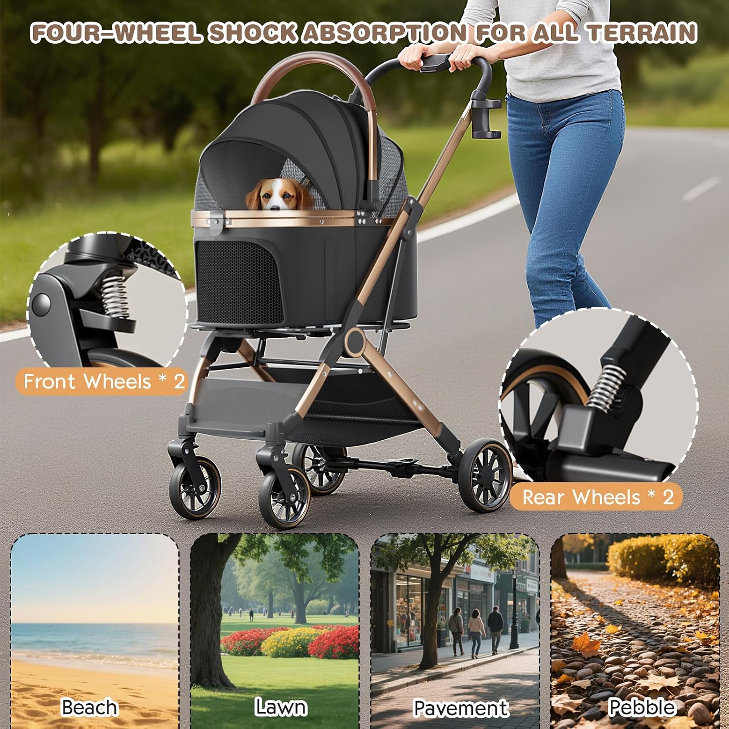 AUCT 24892 - $118 4 Wheels Pet Stroller for Small Medium Dogs Cats Up to 45 lbs Folding Dog Stroller wi - Image 3