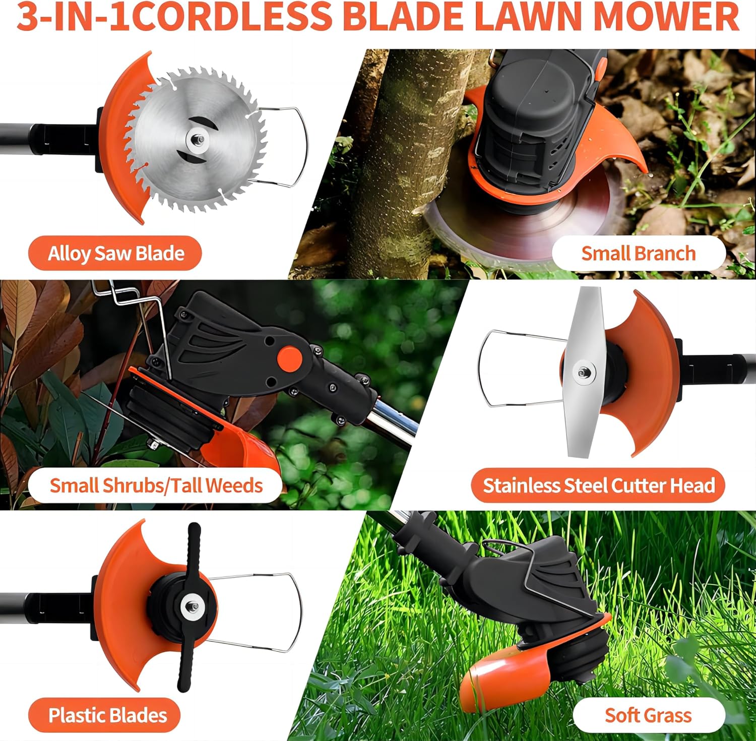 AUCT 23229 - $90 Electric Weed Wacker, 21V Cordless Electric Weed Eater 3Types Blades and 2 4.0Ah Batte - Image 3