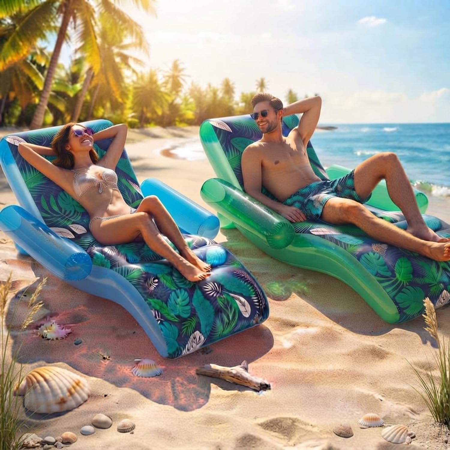 AUCT 24930 - $96 Foilswirl 2 Pack Giant Inflatable Pool Floats for Adult,70x59 in Heavy Duty - Image 2