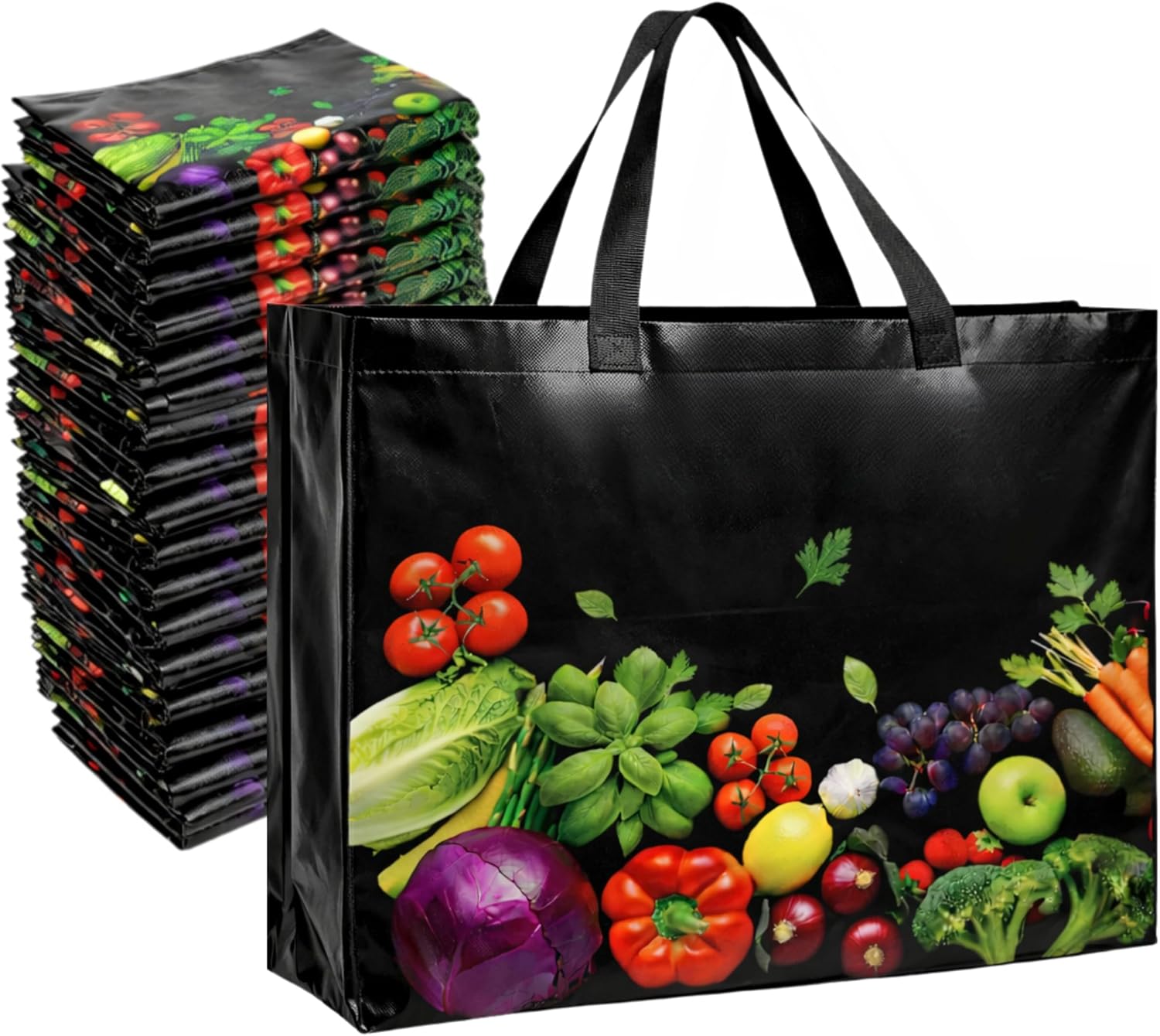 AUCT 24812 - $80 Simply Cool 100 Pack Reusable Grocery Bags, Large Tote Bags Bulk, Black