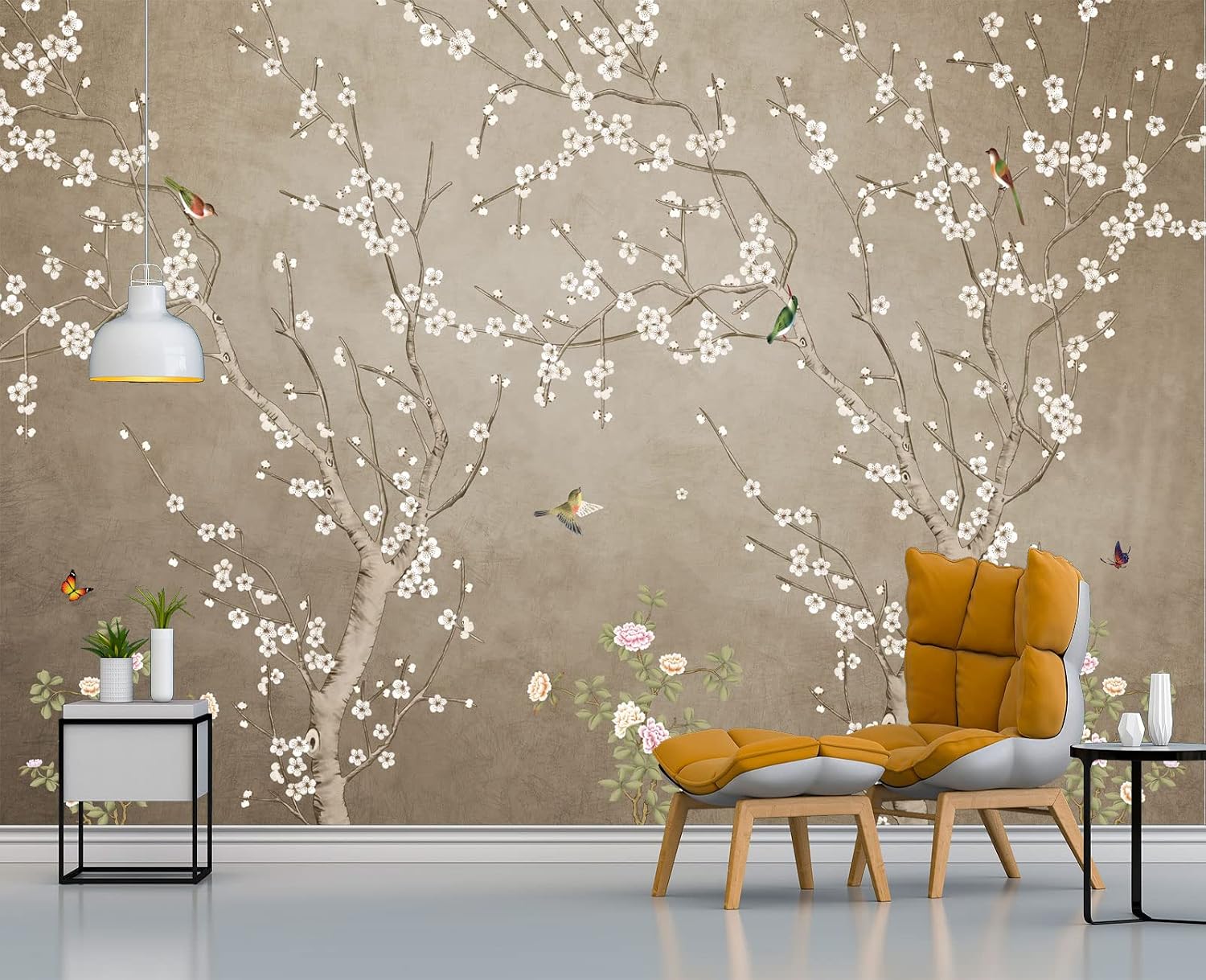 AUCT 23851 - $110 Plum Blossom Flower Bird Chinoiserie wall Mural Wallpaper for Bedroom 137" x 100"(Not