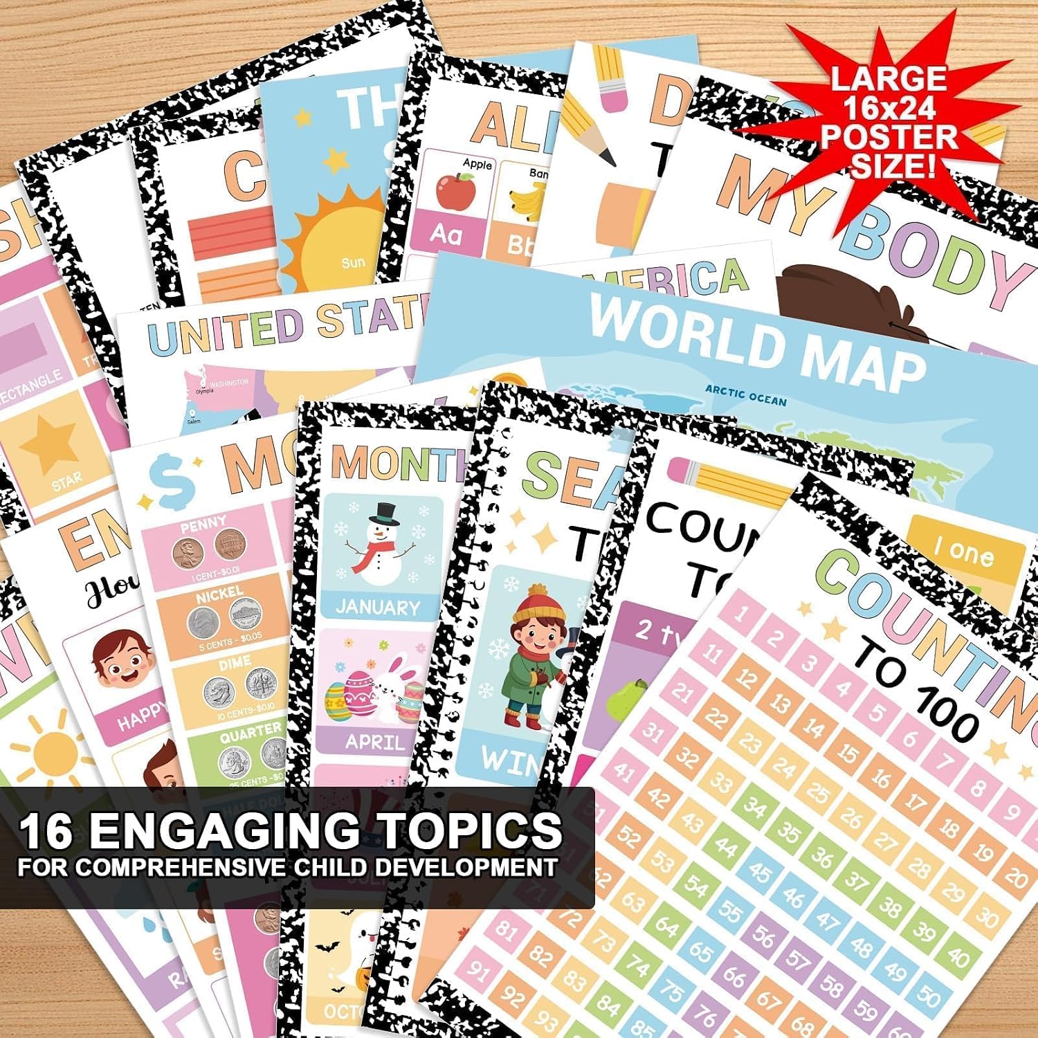 AUCT 24872 - 16 Pcs 16"x24" Large Educational Posters for Classroom Decor-Educational Poster for Toddle - Image 2