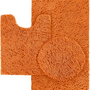 AUCT 22987 - HOMEIDEAS 3 Pieces Orange Bathroom Rugs Set, Ultra Soft Non Slip Bath Rug and Absorbent Ba