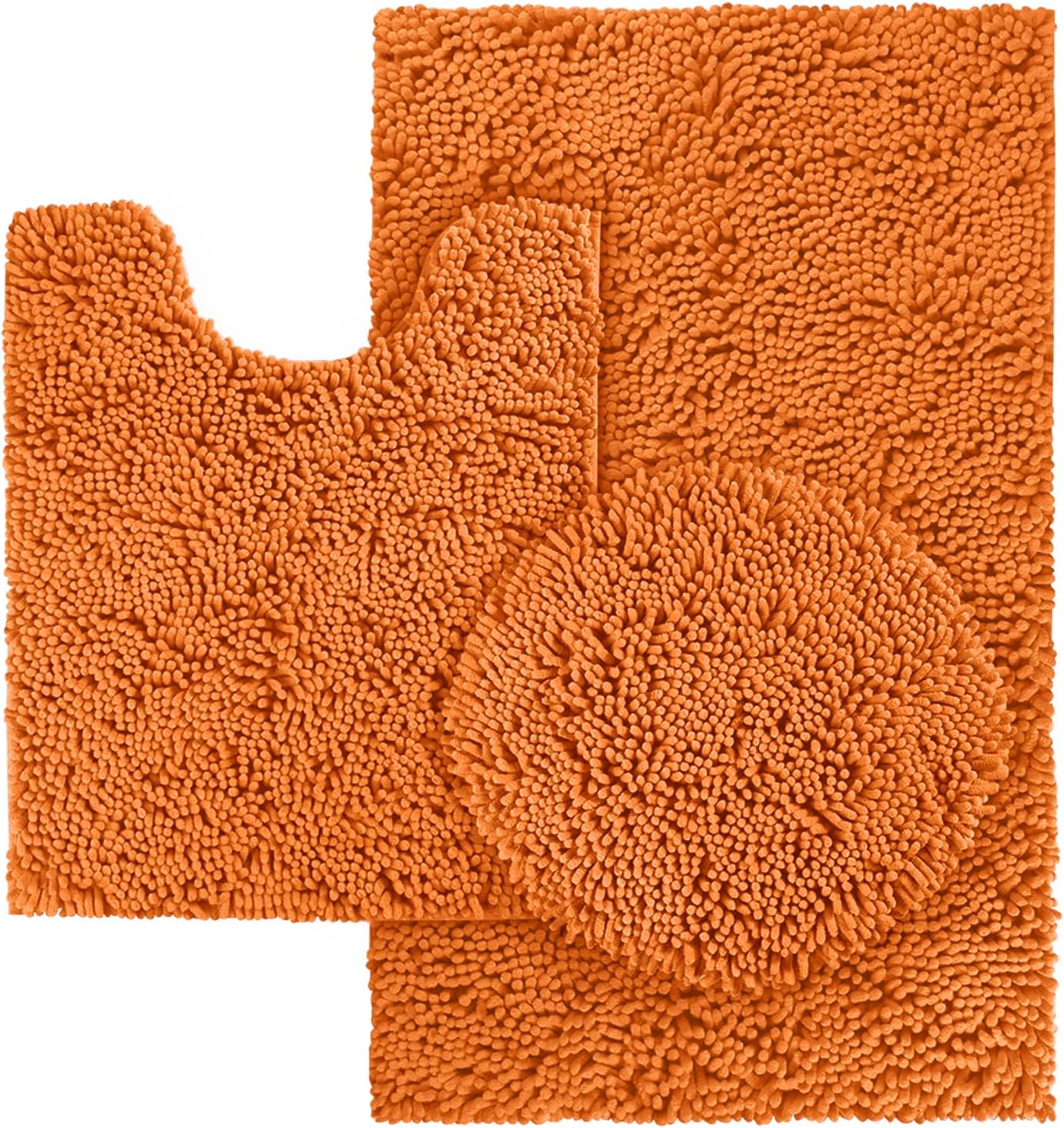 AUCT 22987 - HOMEIDEAS 3 Pieces Orange Bathroom Rugs Set, Ultra Soft Non Slip Bath Rug and Absorbent Ba