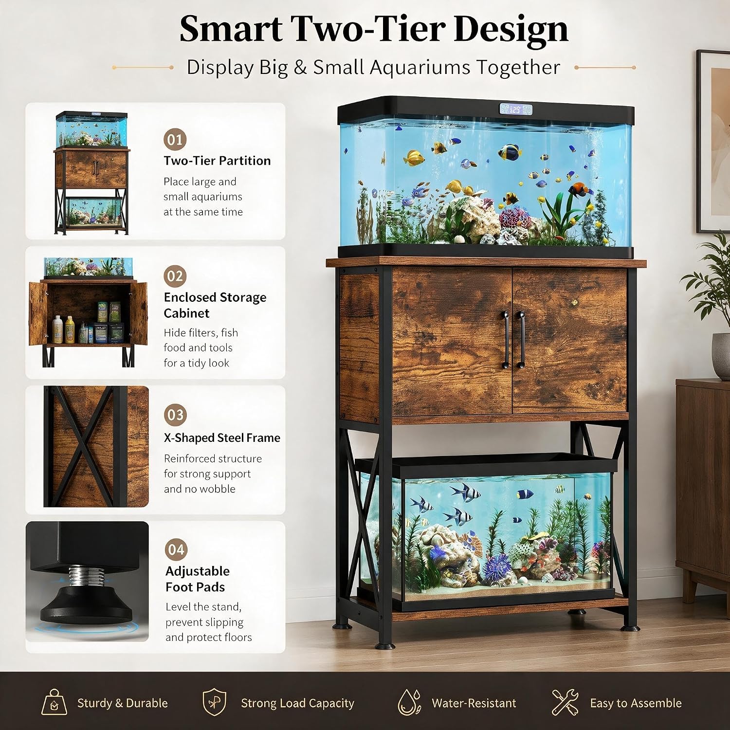 AUCT 24936 - 5-10 Gallon Fish Tank Stand, Metal Double Aquarium Stand with Cabinet for Fish Tank Access - Image 3