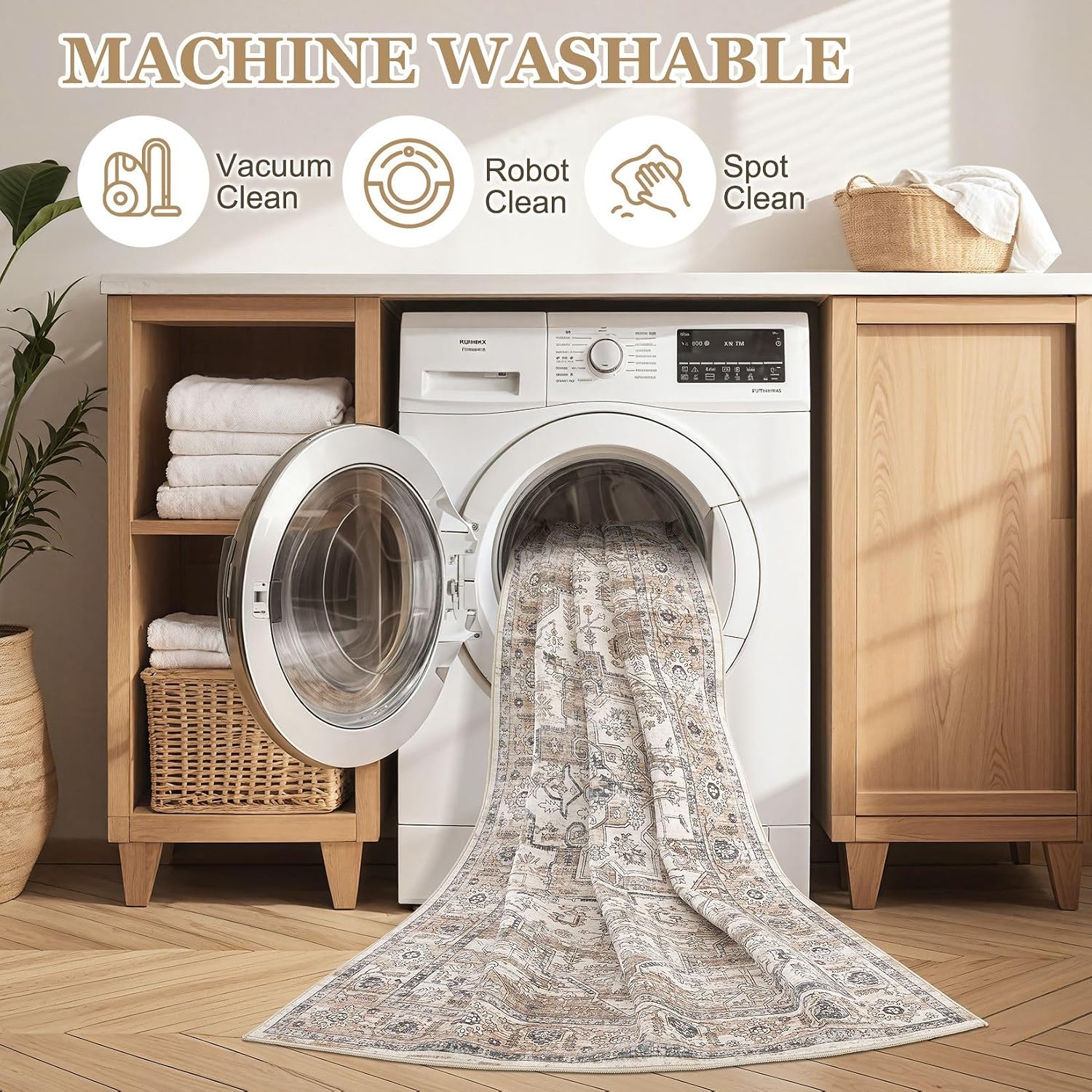 AUCT 22829 - $93 8x10 Area Rugs for Living Room: Washable Vintage Tea Brown Rug - Image 4