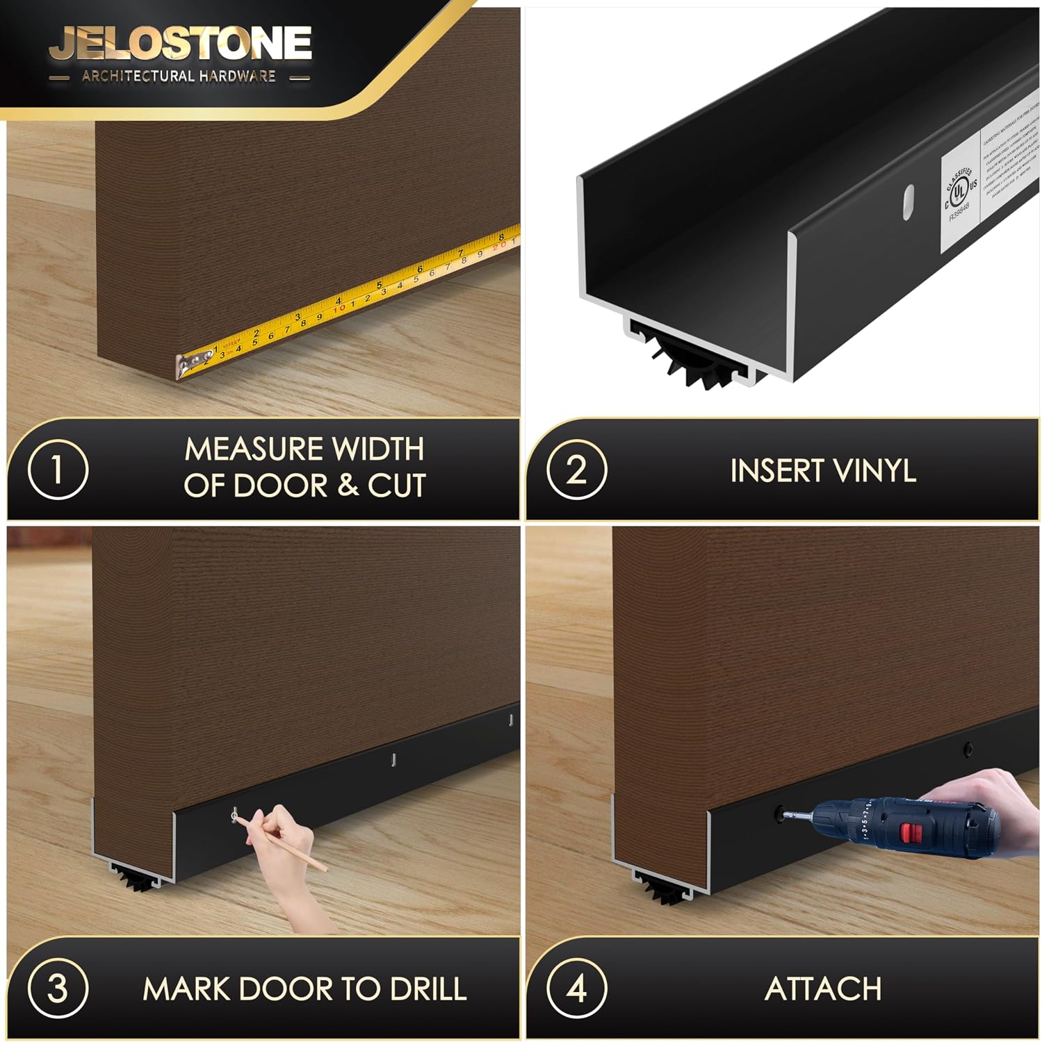 AUCT 23001 - $55 48" U-Shaped Aluminum Door Bottom Shoes(Matte Black) - Fire Rated - 1-3/4"W x 1-1/8"H - Image 4