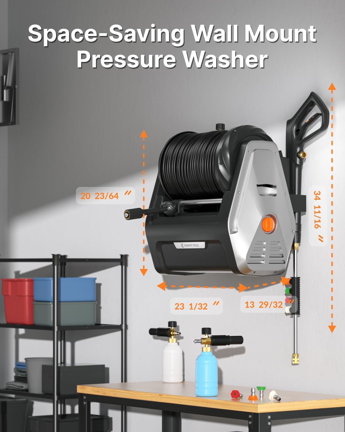 AUCT 23256 - $360 Giraffe Tools Wall Mounted Pressure Washer Essential with Upgraded 1800W Motor, Max 2 - Image 4