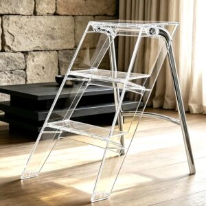 AUCT 22950 - $101 Acrylic 3 Step Ladder Folding Step Stool, Anti-Slip Steps Design, 350lbs Heavy Duty L