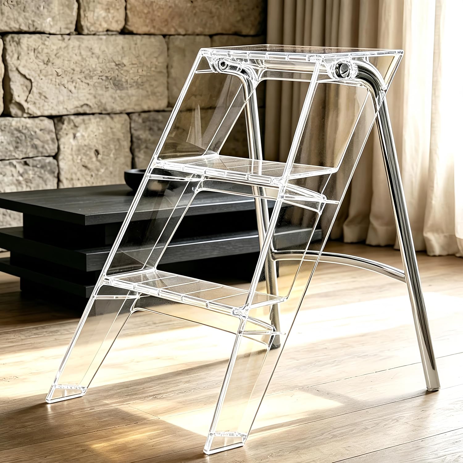 AUCT 22950 - $101 Acrylic 3 Step Ladder Folding Step Stool, Anti-Slip Steps Design, 350lbs Heavy Duty L