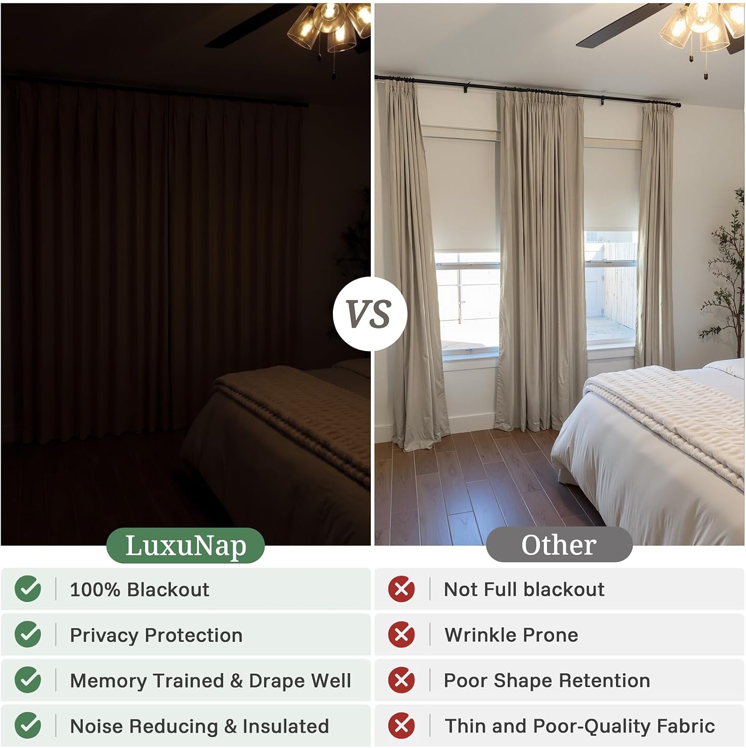 AUCT 24810 - $79 Blackout 4 Panels Set Pinch Pleated Linen Curtains 96 Inches Long for Living Room, Tau - Image 4