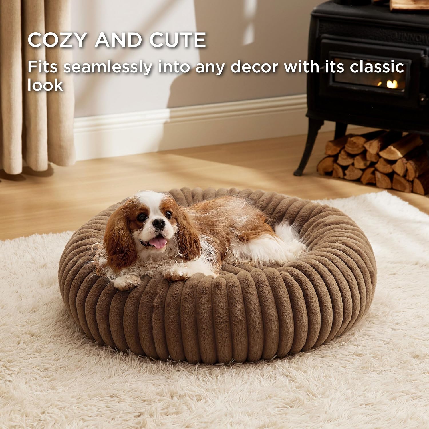 AUCT 22801 - Bedsure ComfyFleece Donut Medium Dog Bed - Washable Faux Fur with Corduroy Fleece & Anti - Image 4