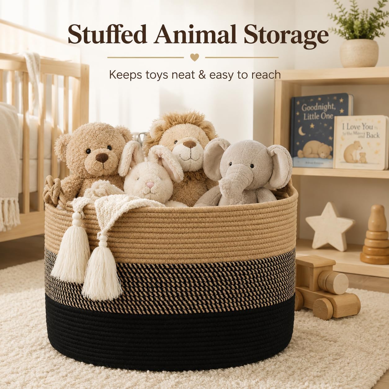 AUCT 23909 - KAKAMAY Large Blanket Basket (20"x13"),Woven Rope Baskets for storage Baby Laundry Hamper, - Image 3