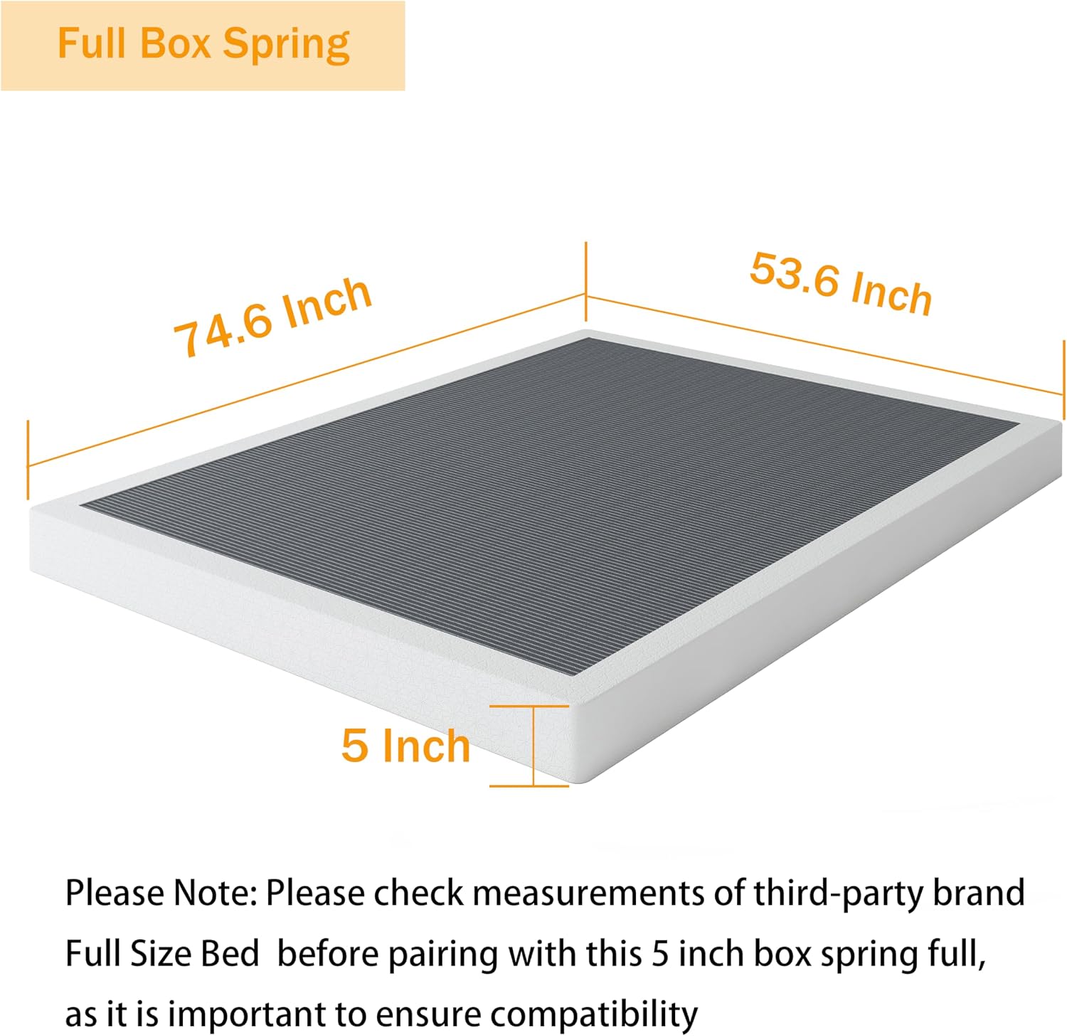 AUCT 22917 - $87 Box Spring Full 5 Inch Low Profile Mattress Foundation with Fabric Cover - Image 2