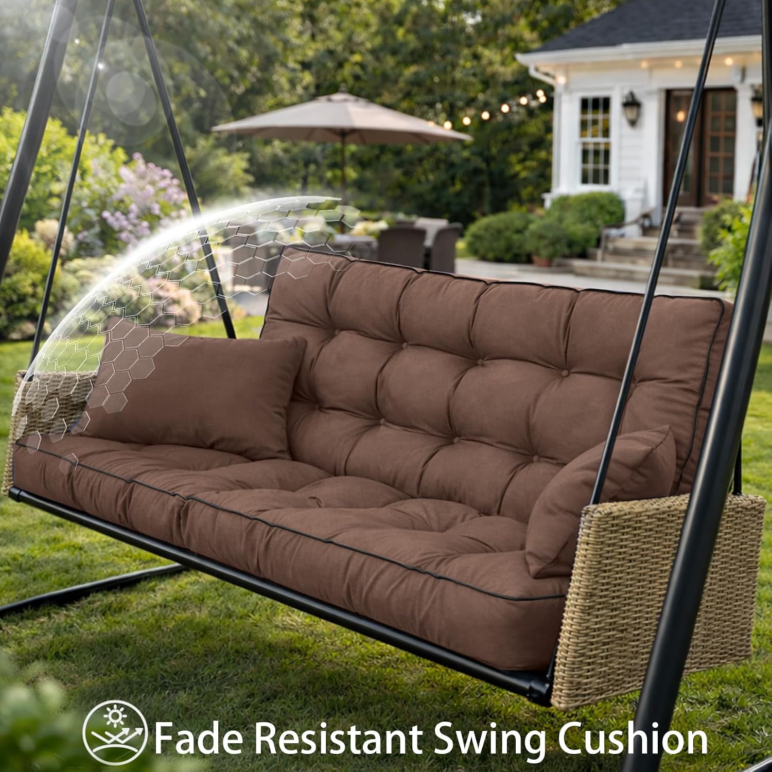 AUCT 23245 - $170 Porch Swing Cushions, Waterproof & Fade Resistant Outdoor Swing Cushion 70 Inch, Swin - Image 3