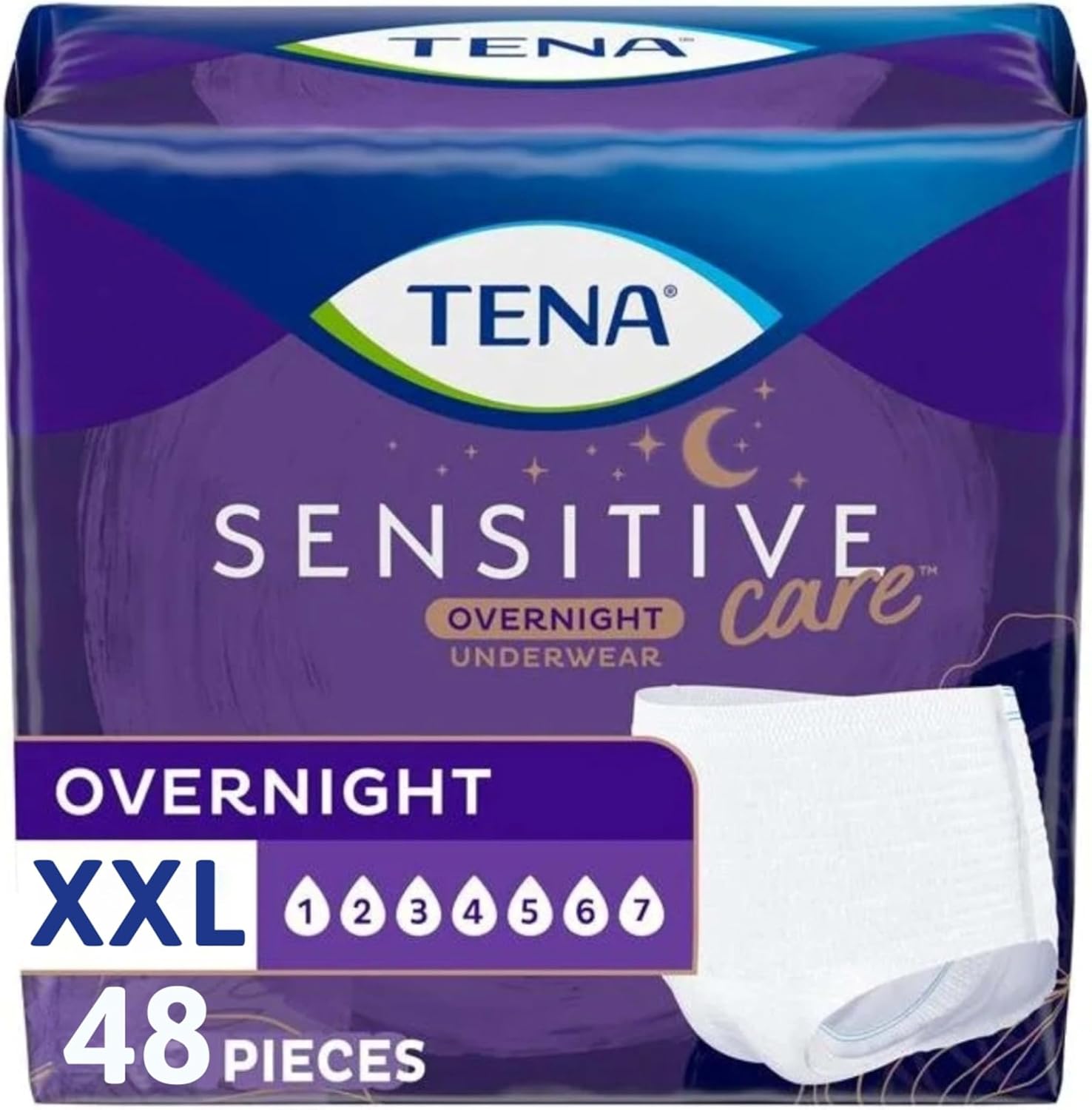 AUCT 24870 - $82 TENA Sensitive Care Overnight Incontinence Underwear Women XXL 47-66in,48ct