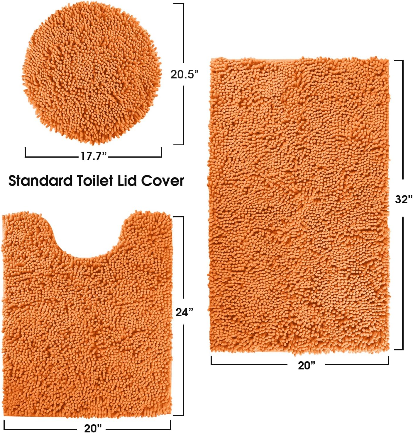 AUCT 22987 - HOMEIDEAS 3 Pieces Orange Bathroom Rugs Set, Ultra Soft Non Slip Bath Rug and Absorbent Ba - Image 3