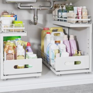 AUCT 23211 - $60 Under Sink Organizer Upgrade To Professional Rails,2-Tier Dual Pull Out Cabinet Storag