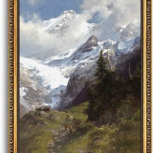 AUCT 24798 - KISSFOX Gold Framed Wall Art Vintage Wall Decor Landscape Canvas Art Snow Mountain Picture
