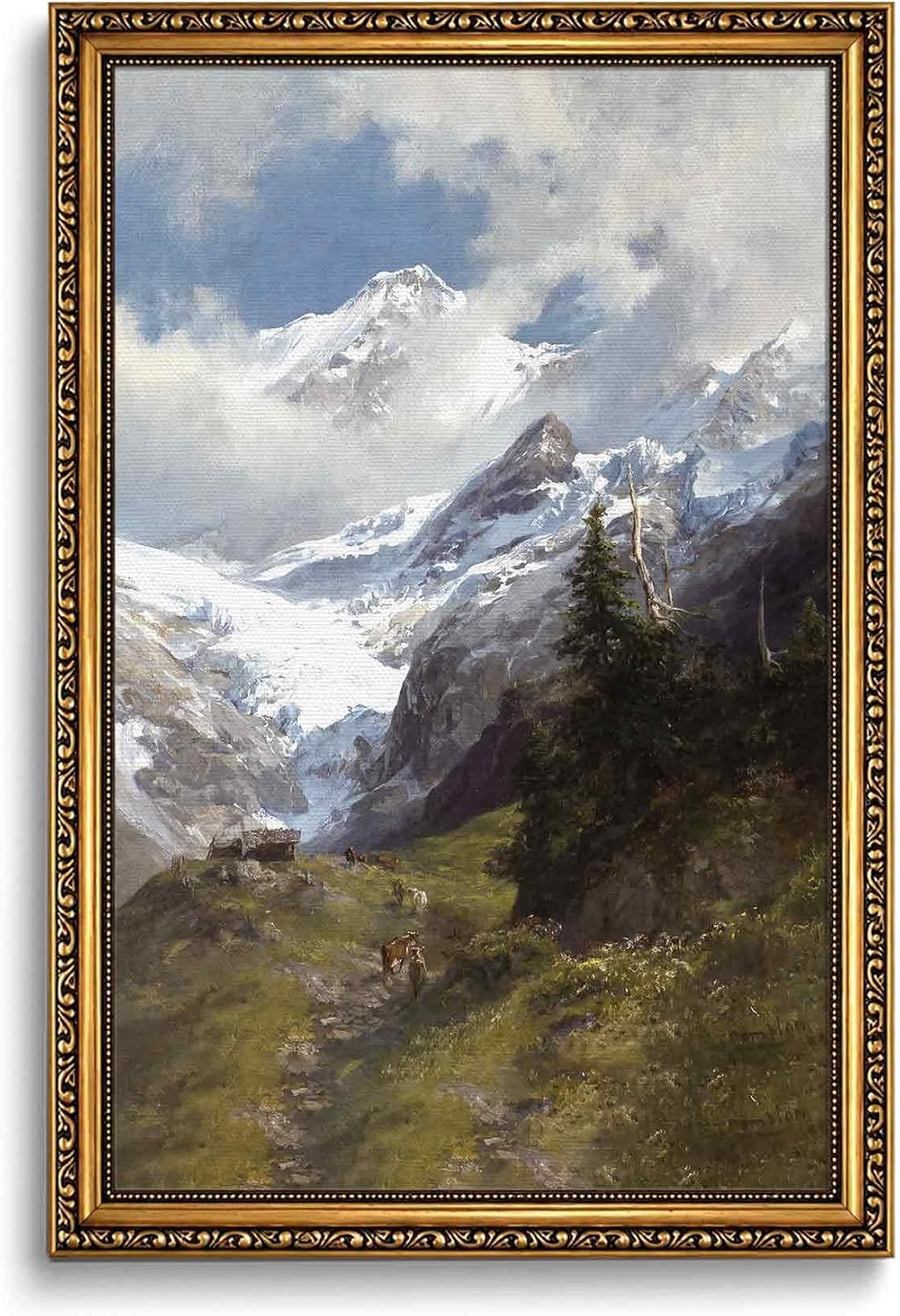 AUCT 24798 - KISSFOX Gold Framed Wall Art Vintage Wall Decor Landscape Canvas Art Snow Mountain Picture