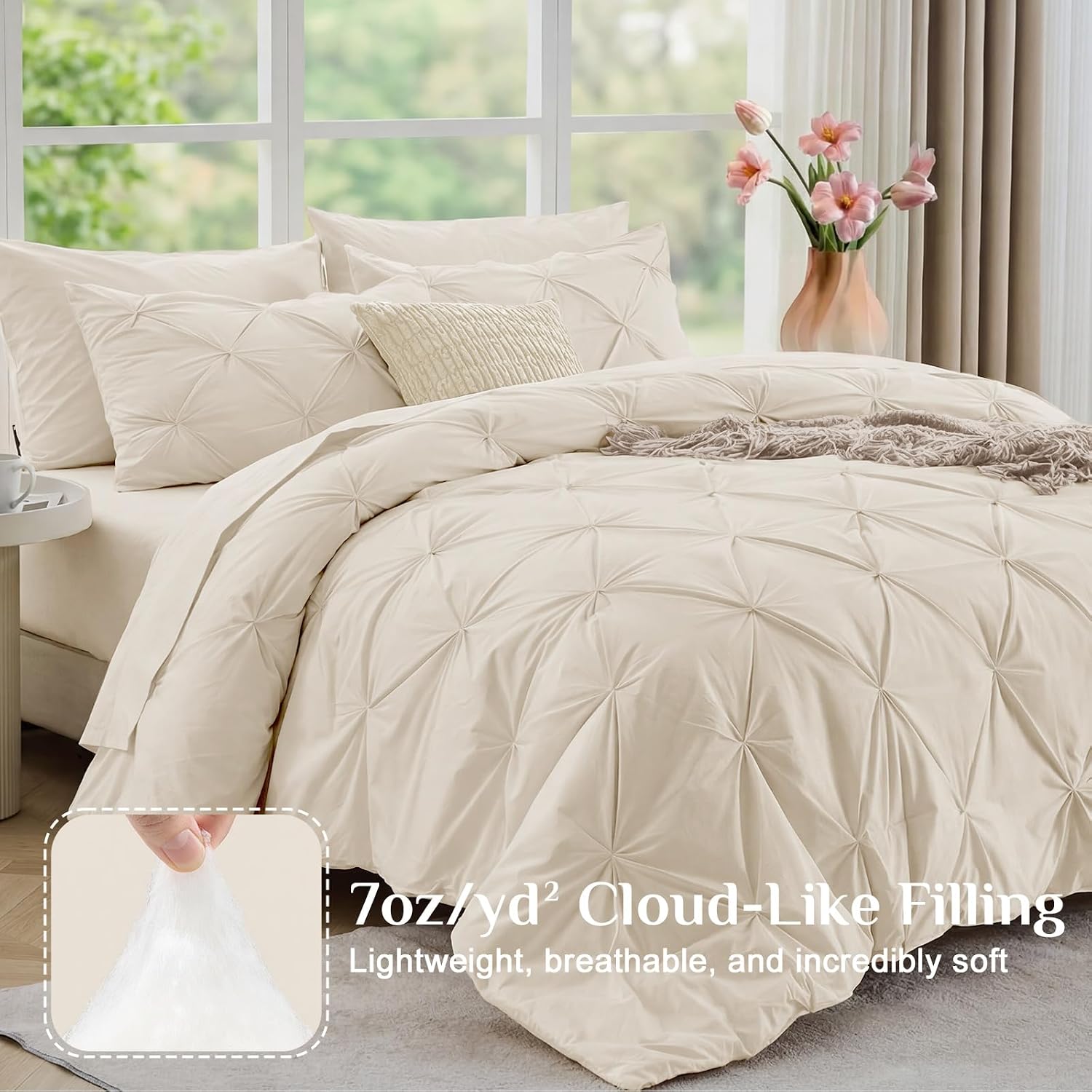 AUCT 24987 - JOLLYVOGUE King Size Comforter Set 7 Pieces - Bed in a Bag King for All Season, Pintuck Be - Image 2