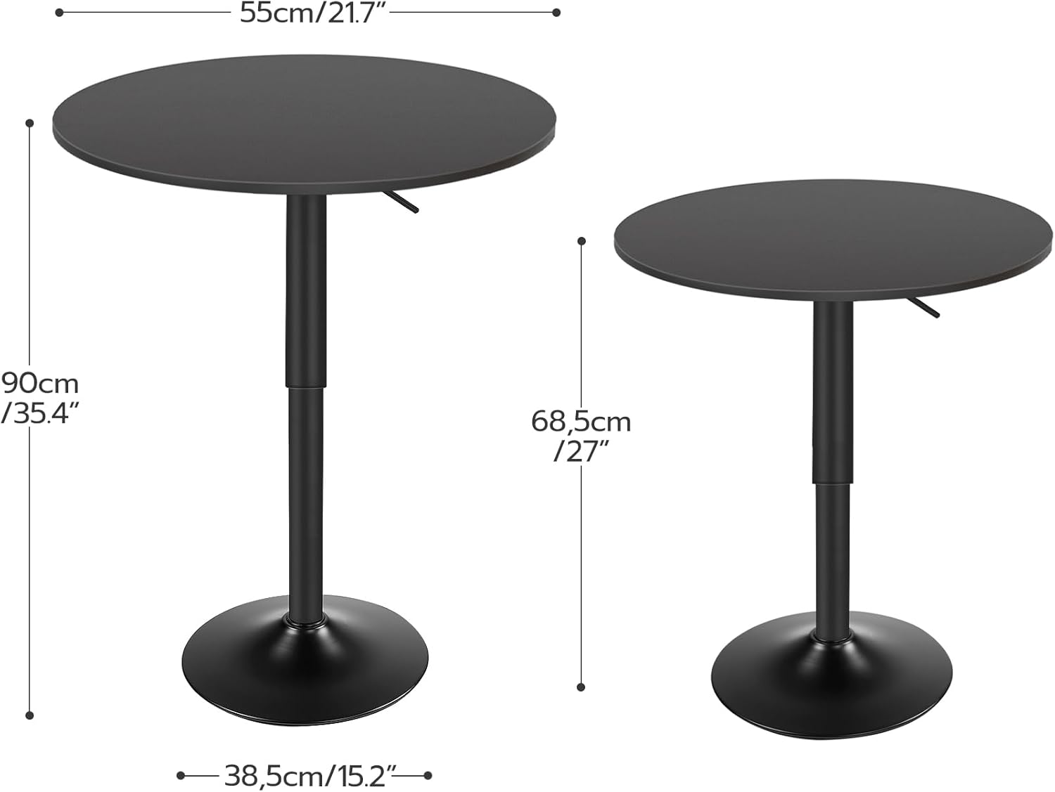 AUCT 23285 - $73 HOOBRO Bar Table, Height-Adjustable Round Pub Table 27-35.4 Inches, Cocktail Table wit - Image 3