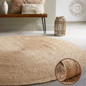 AUCT 22855 - $79 Handwoven Jute Braided Area Rug- Rustic Vintage Beige Reversible Rugs Eco Friendly Rug