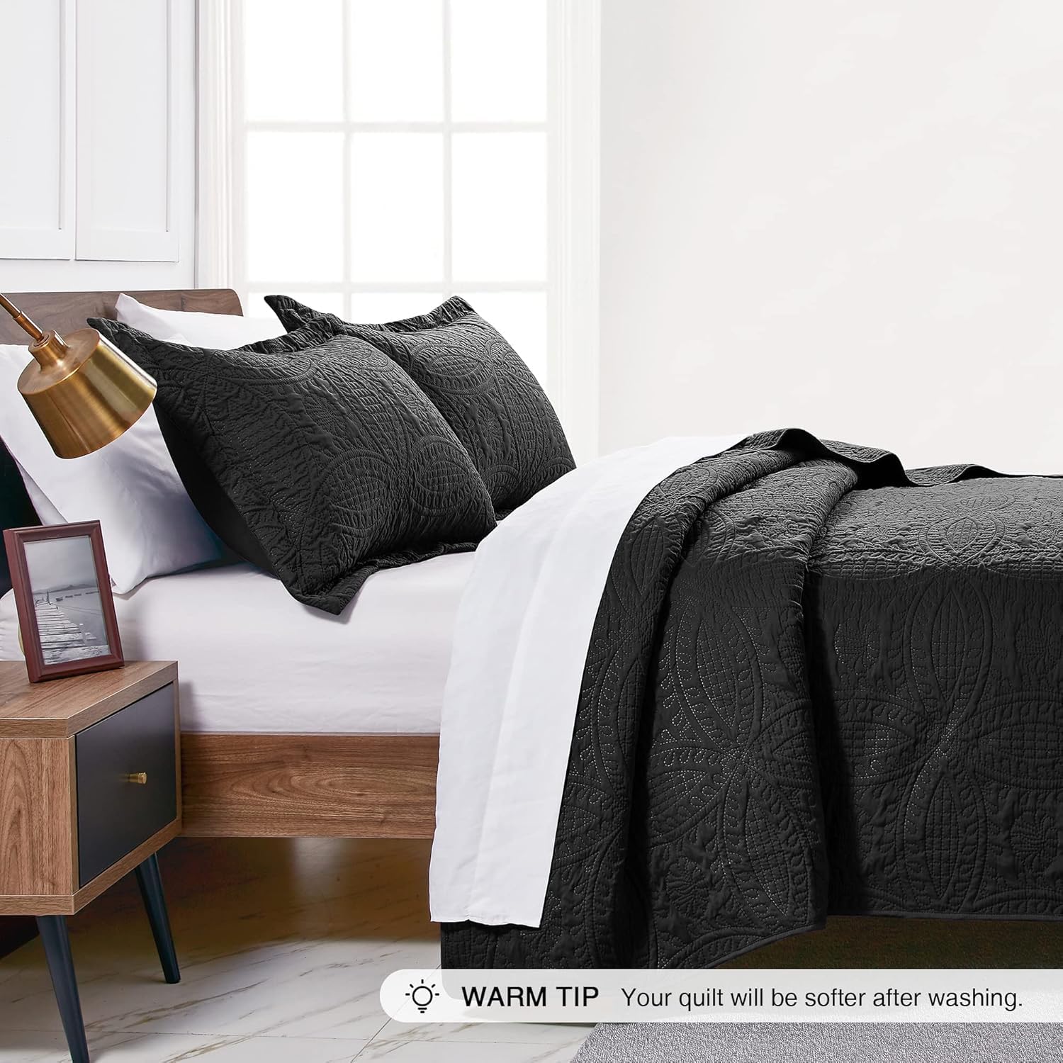 AUCT 23183 - Love's cabin California King Size Quilt Bedding Set Black Bedspreads - Cal King Summer Lig - Image 4