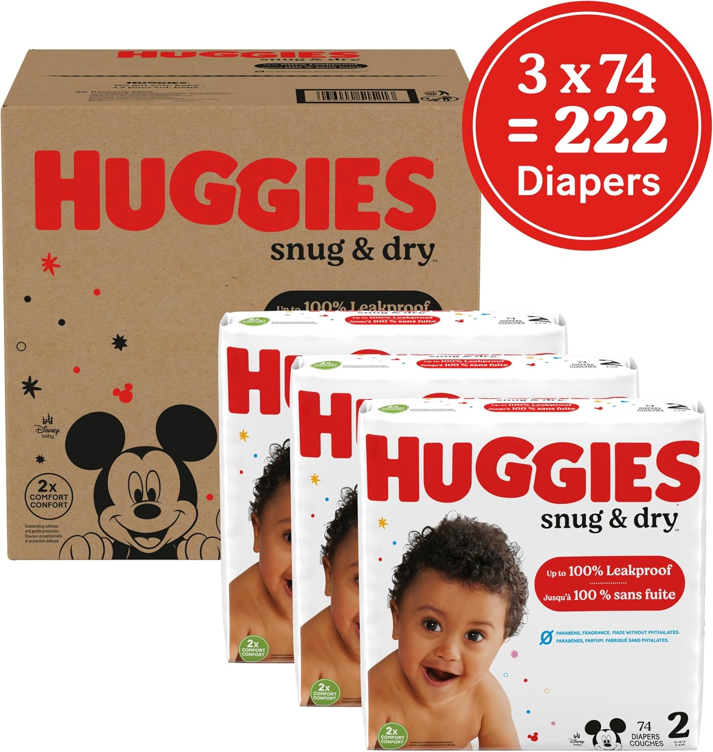 AUCT 23148 - $82 Huggies Size 2 Diapers, Snug & Dry Baby Diapers, Size 2 (12-18 lbs), 222 Count - Image 2