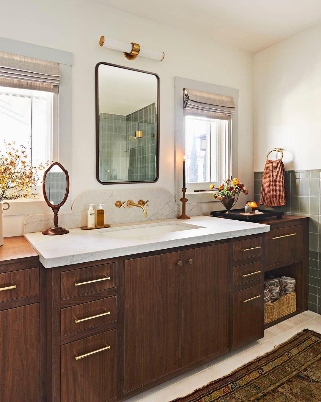 AUCT 24991m - $205 Bronze Mirror for Wall, 20x28 Rounded Rectangle Farmhouse Mirror, Brushed Bronze Bath - Image 3