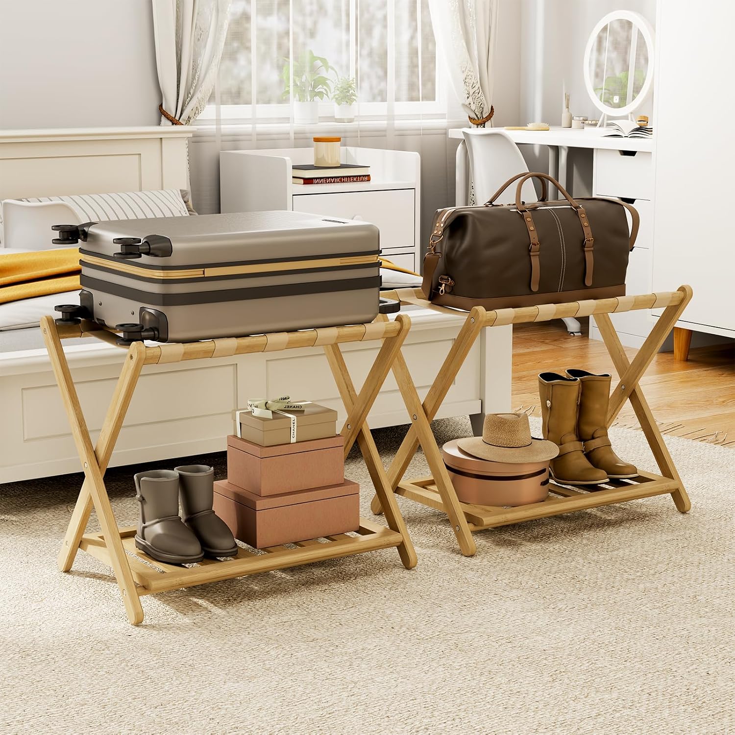 AUCT 24891 - $78 Fully Assembled Luggage Racks Pack of 2, 26.77" Suitcase Stand