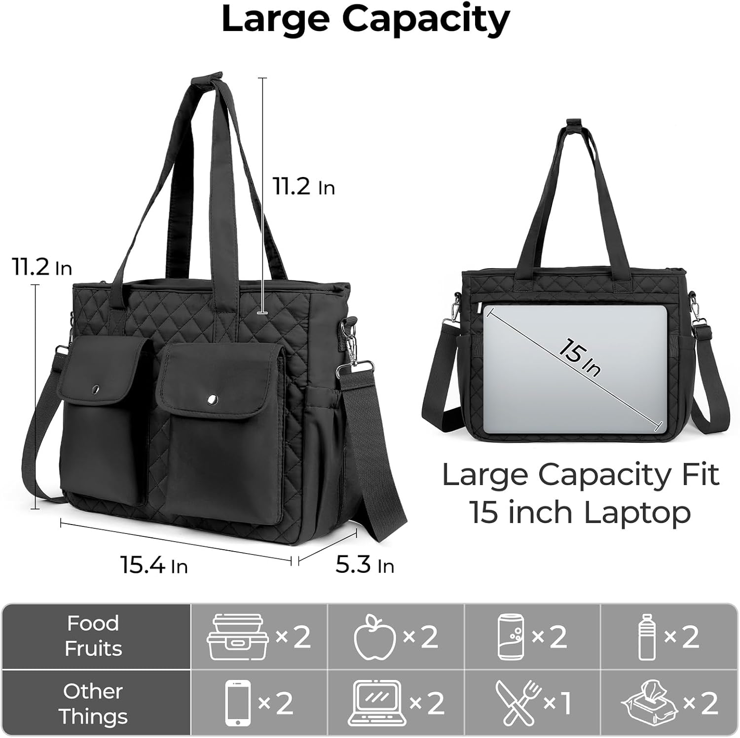 AUCT 24826 - Quilted Lunch Box for Women Large Insulated Lunch Tote Bag Elegant Work Lunch bag with Sho - Image 2