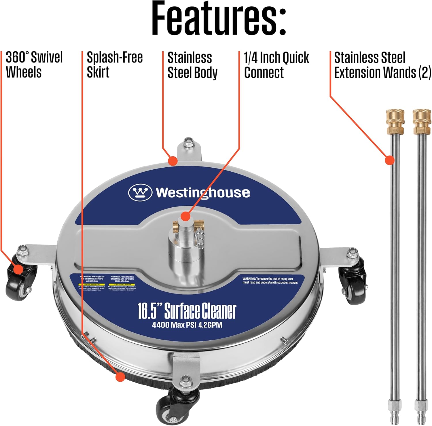AUCT 23079 - $90 Westinghouse Universal 16.5" Pressure Washer Surface Cleaner Attachment - Stainless St - Image 4