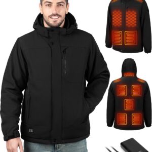 AUCT 23181 - $81 Heated Jacket for Men, Winter Windproof Electric Heating Coat with Detachable Hood