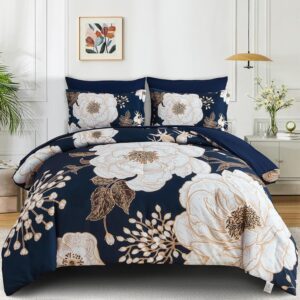 AUCT 23272 - Luxudecor Floral Comforter Set King,7-Piece Bed in a Bag