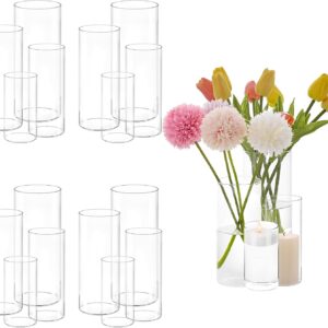 AUCT 23165 - 16 Pcs Cylinder Vases Set, 4,6,8,10 Inch Tall Clear Glass Vases for Centerpieces, Modern F
