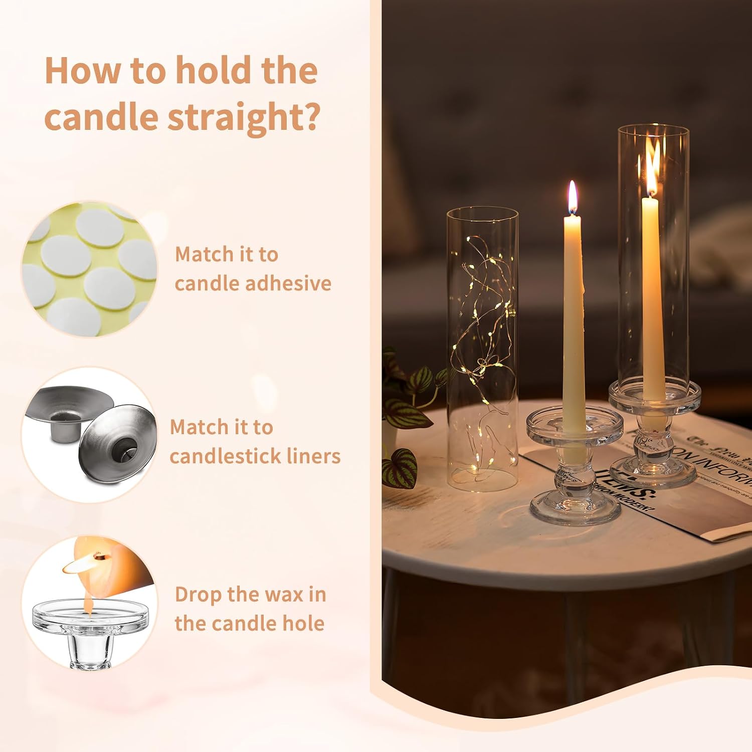 AUCT 23290 - $70 NUPTIO Hurricane Candle Holder for Centerpiece: Set of 6 Glass Candlestick Taper Holde - Image 3