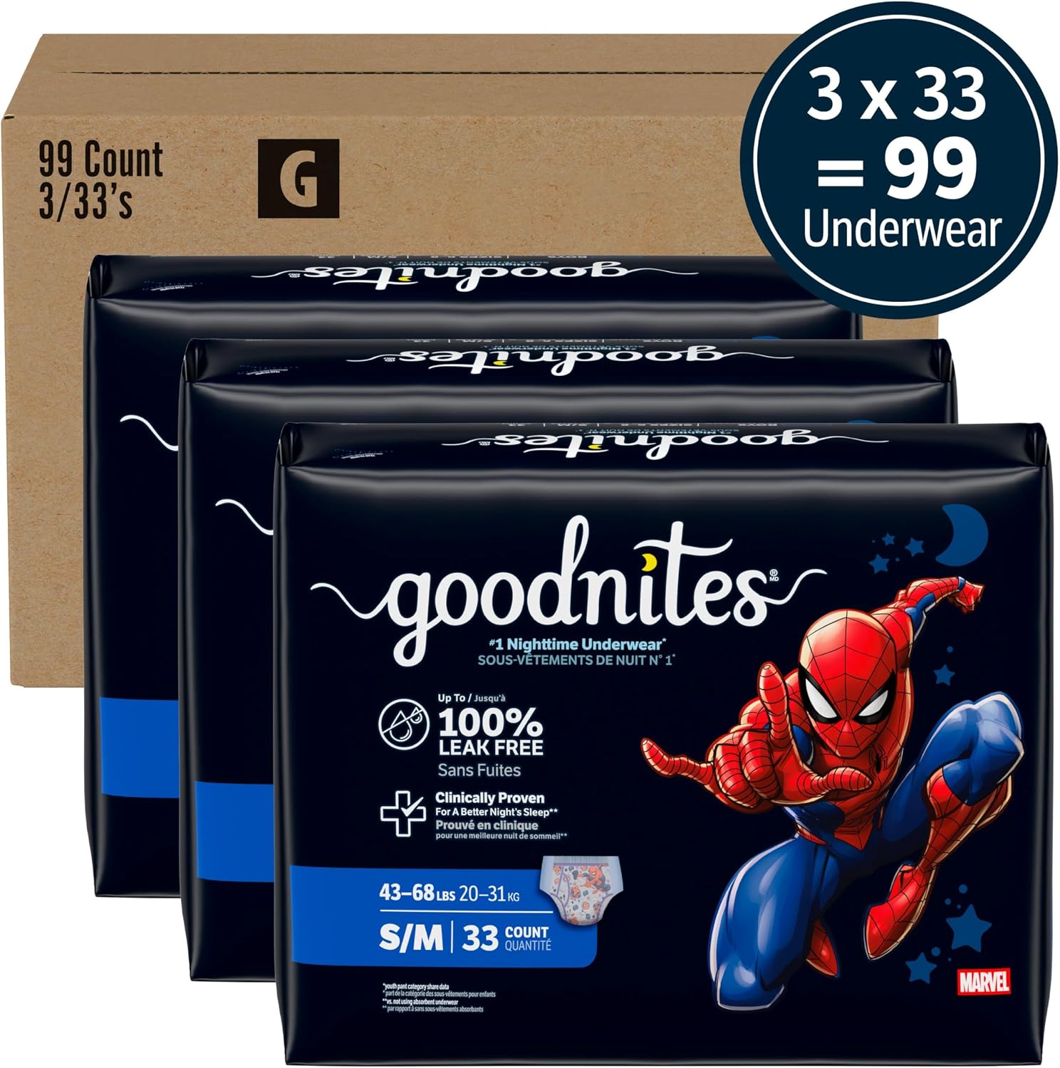 AUCT 23192 - $65 GoodNites Boys Nighttime Underwear, Size S/M, 99 Ct, 3 Packs of 33 - Image 2