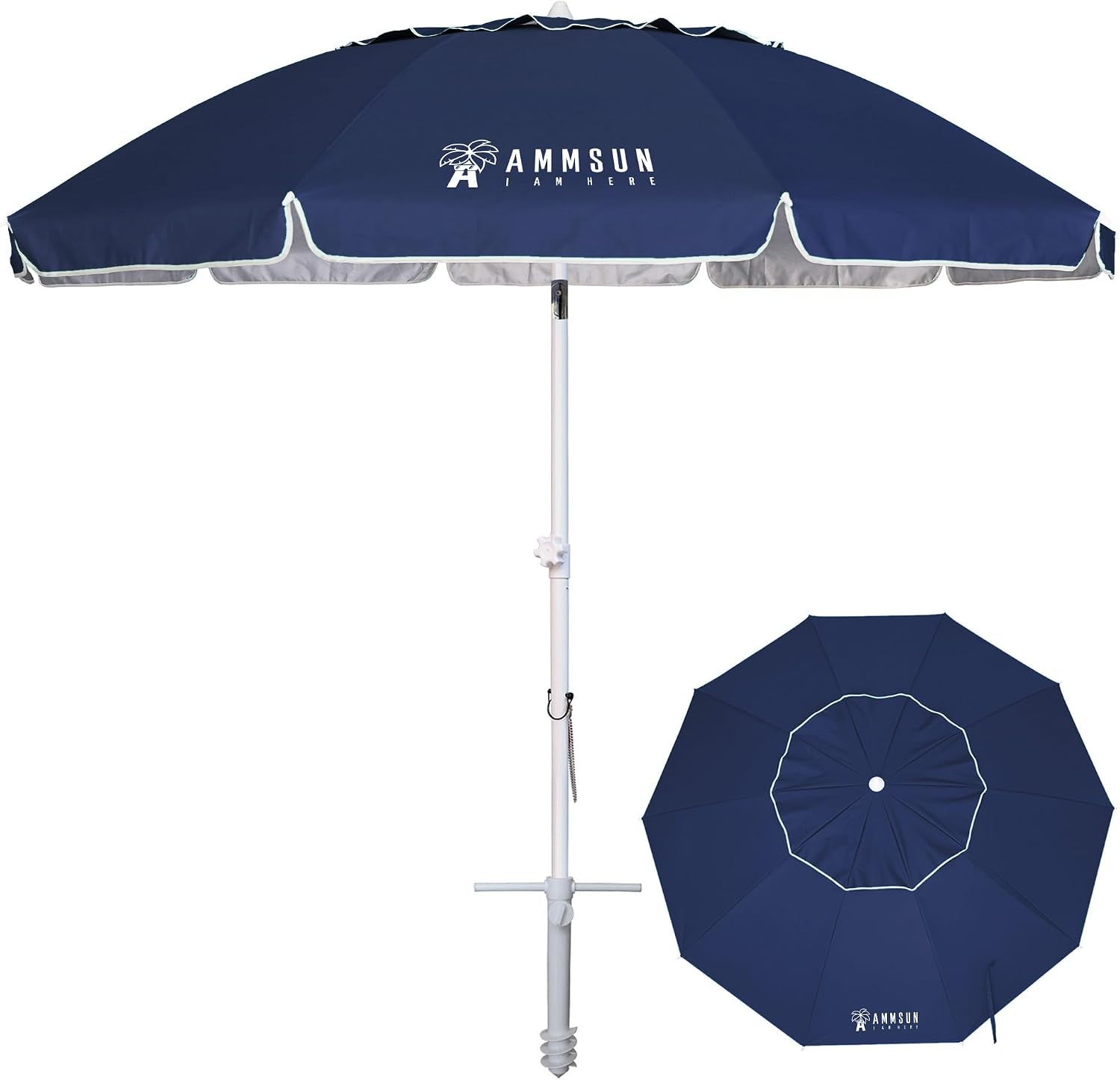 AUCT 23650 - $62 AMMSUN 8 Feet Large Beach Umbrella with Sand Anchor Heavy Duty High Wind Portable Outd