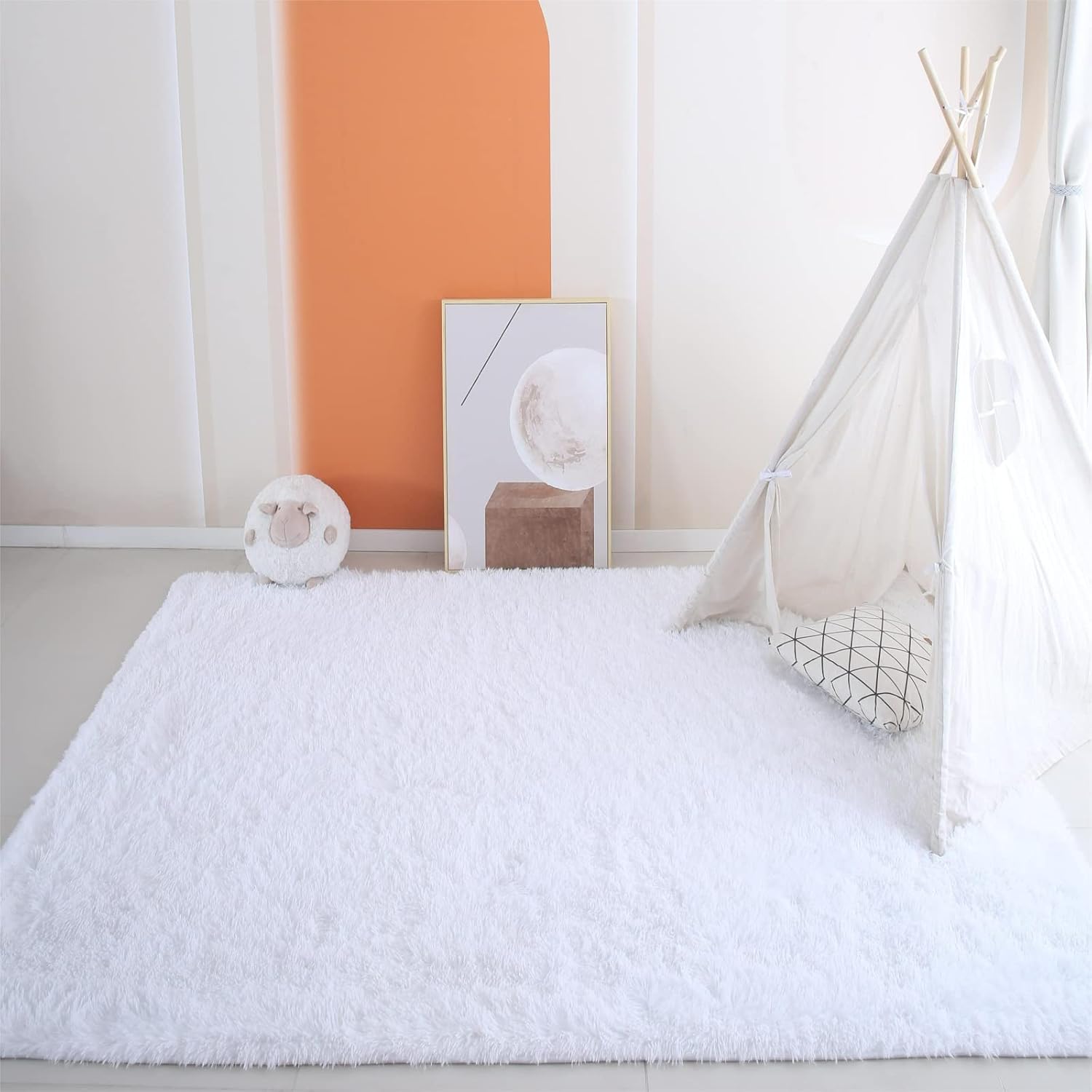 AUCT 23008 - White Fluffy Area Rug 4x6 Bedroom - Ultra Soft Shag Carpet for Bedside - Image 4