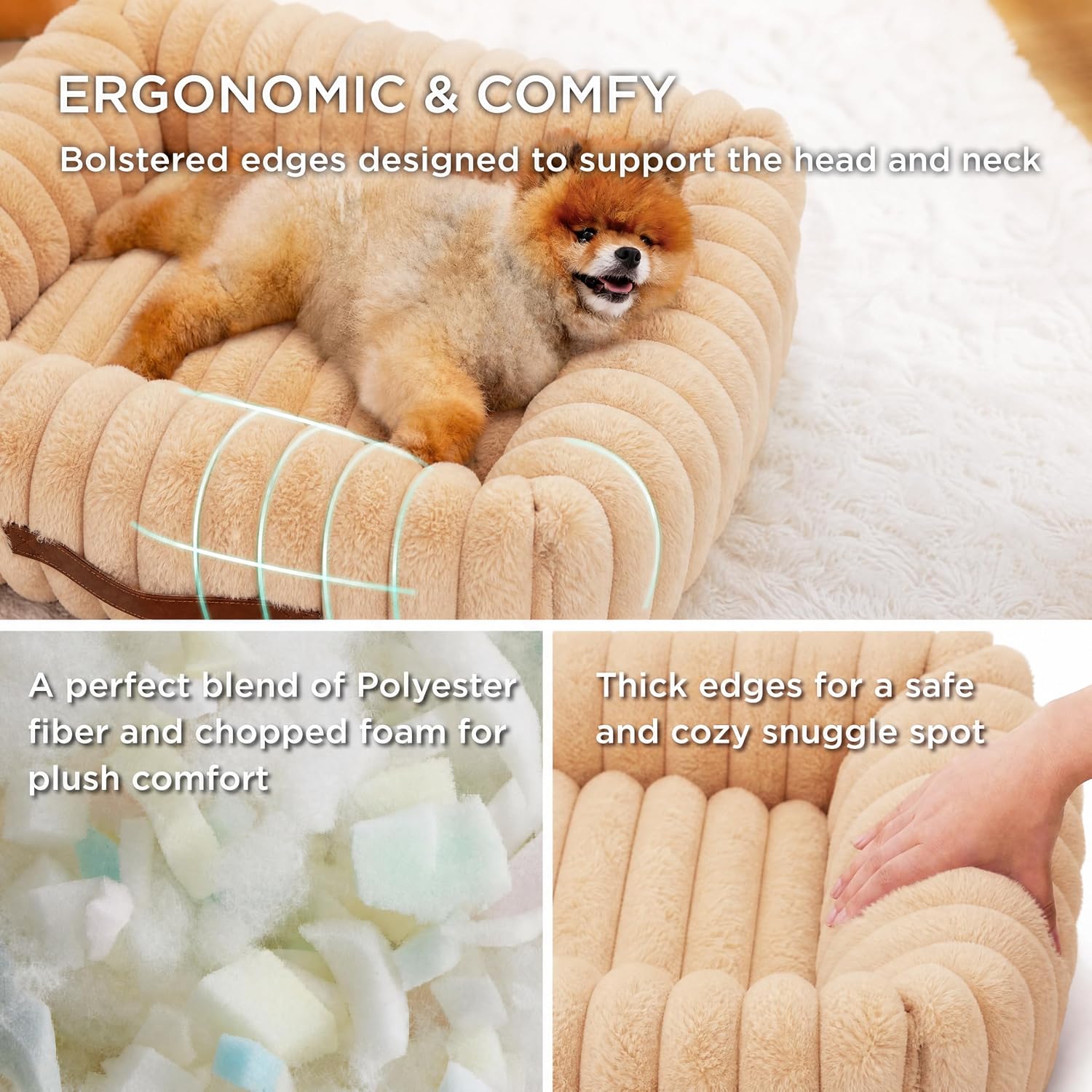 AUCT 22942 - $55 Bedsure ComfyFleece Cute Dog Bed Medium Large Size Dog 30in Sandy Beige - Image 3