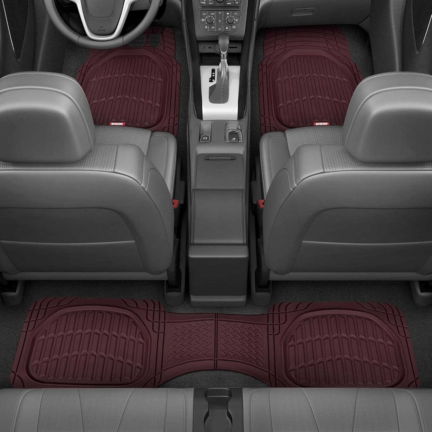 AUCT 24848 - Motor Trend FlexTough Floor Mats for Cars, Burgundy Deep Dish All-Weather Car Mats, Waterp - Image 2