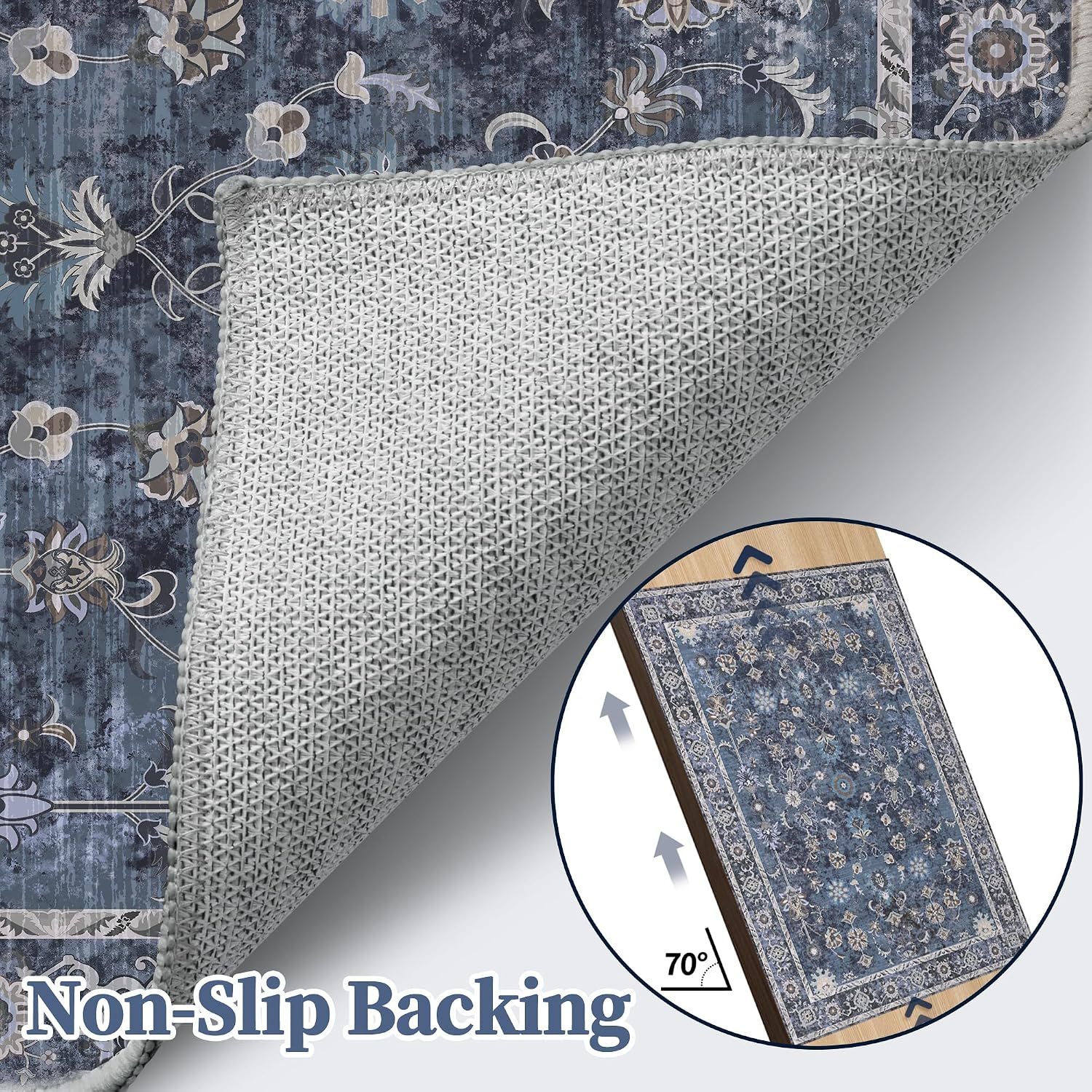 AUCT 23108 - $118 Tangsoo 8x10 Large Blue Area Rug for Living Room,Non Slip,Machine Washable - Image 4
