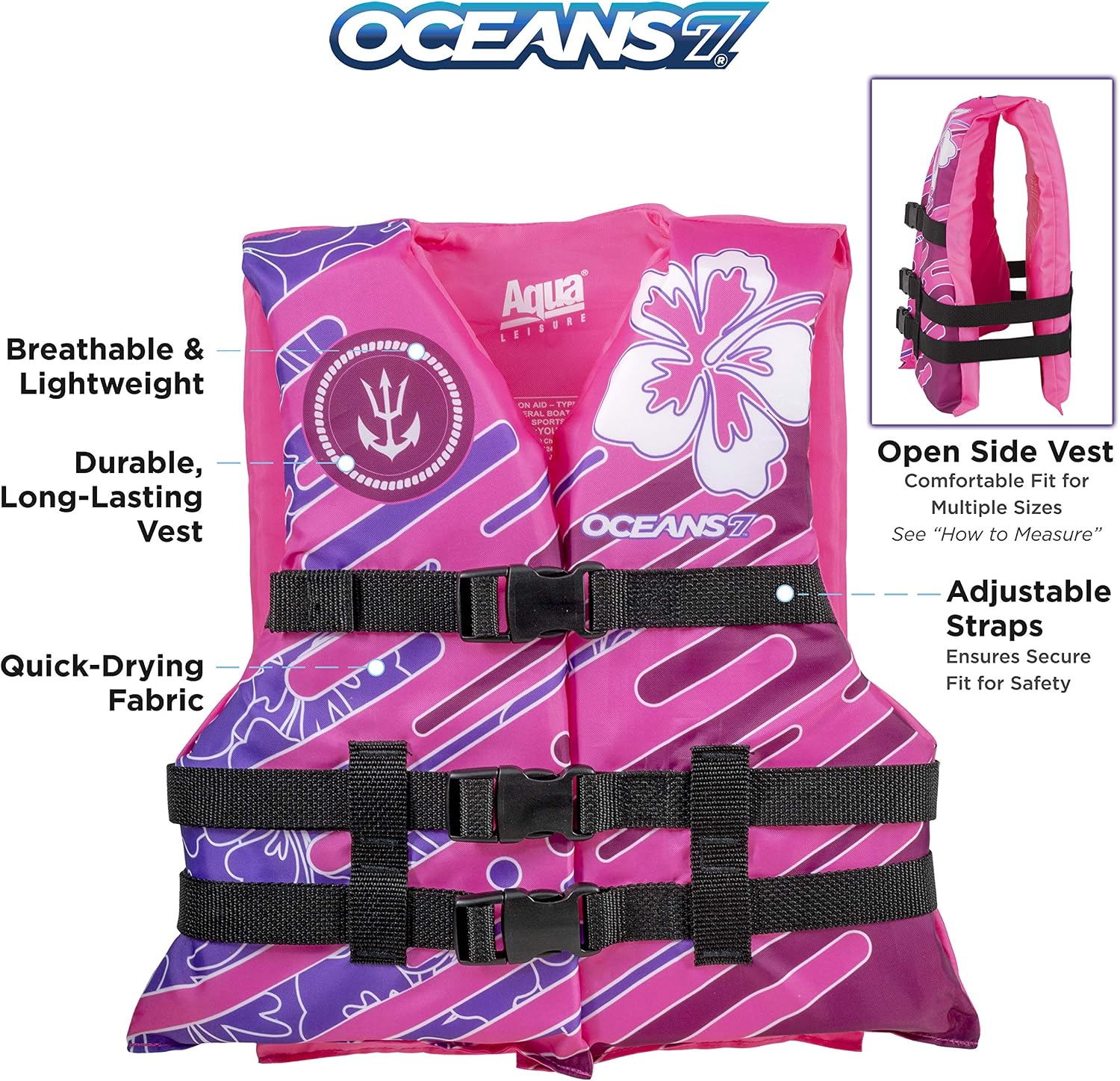 AUCT 22803 - Aqua Oceans 7 Life Jacket for Kids - US Coast Guard Approved Life Vest for Infant, Child & - Image 2